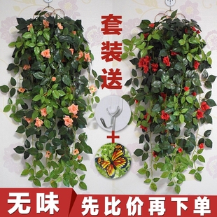 饰墙面壁挂 壁花仿真吊兰假花藤条挂壁墙上挂干花篮 垂吊墙花挂装