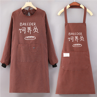 饲养员罩衣女简约韩版长袖棉布围裙家用厨房家务清洁防污男工作服
