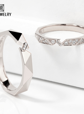 PT950铂金金钻戒珠宝简约情侣结婚戒指男女钻石指环白金求婚定制