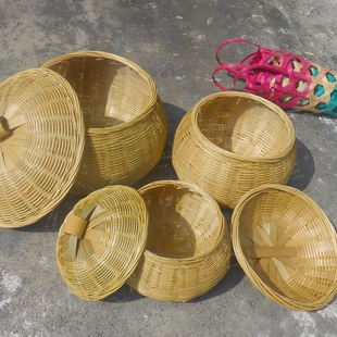 竹编制品茶叶罐南瓜篮家用零食鸡蛋收纳筐带盖子创意编织水果篮