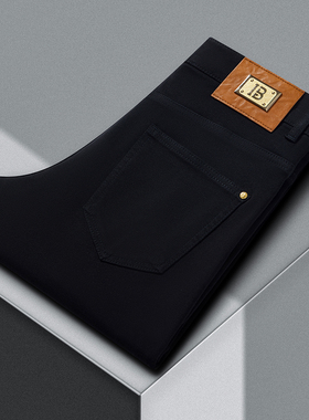 2025新款轻奢高端黑色牛仔裤男修身小直筒弹力长裤百搭休闲裤