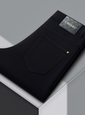 2025新款轻奢加绒加厚黑色牛仔裤男修身直筒弹力百搭商务长裤