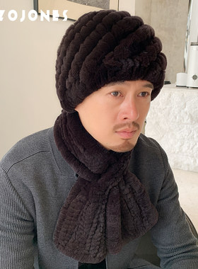 獭兔毛编织帽子围巾冬季男加厚