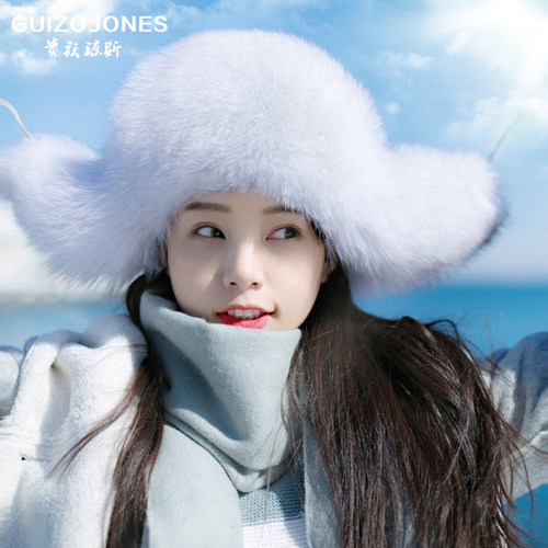 秋冬天狐狸毛显瘦滑雪皮草帽子