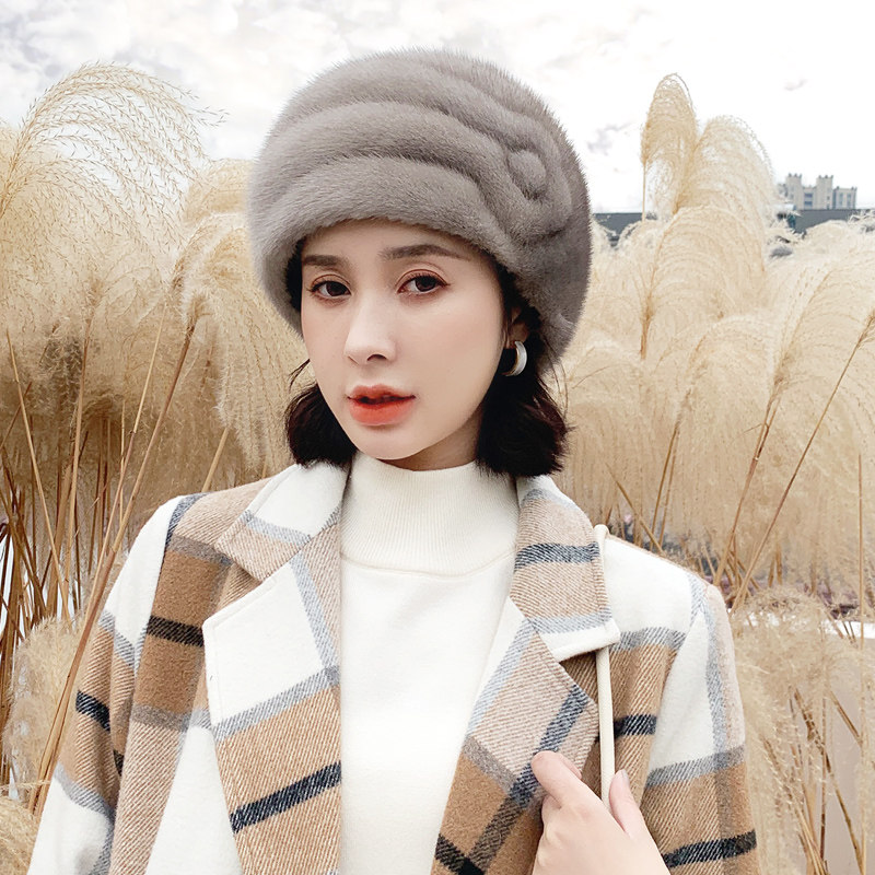 2020新款冬季保暖水貂帽子整貂女士貂皮帽子皮草帽子貂毛护耳女帽