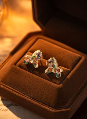 爆款时尚七彩小马耳环女高级感彩