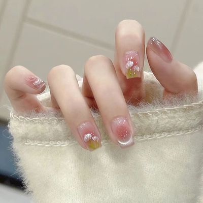 手工穿戴甲日常短款学生党指甲贴片2025新款猫眼甲片穿戴款美甲