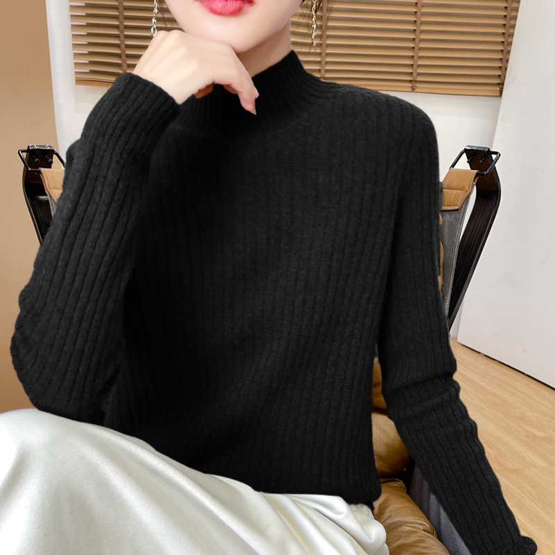 秋冬气质显瘦高领洋气坑条软糯打底毛衫女加厚针织毛衣宽松1212u