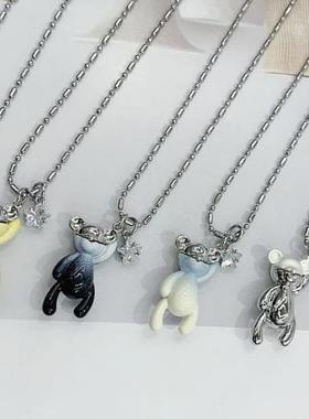 2025新款小熊吊坠项链女简约百搭卫衣链配饰高级感长款毛衣链配饰