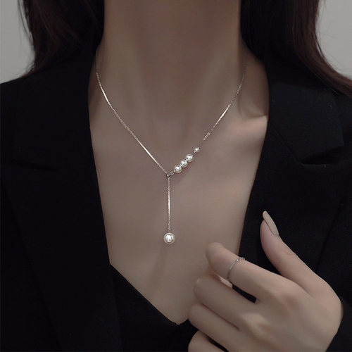 流苏珍珠项链女韩版小众轻奢百搭高级感珍珠钛钢锁骨链女饰品