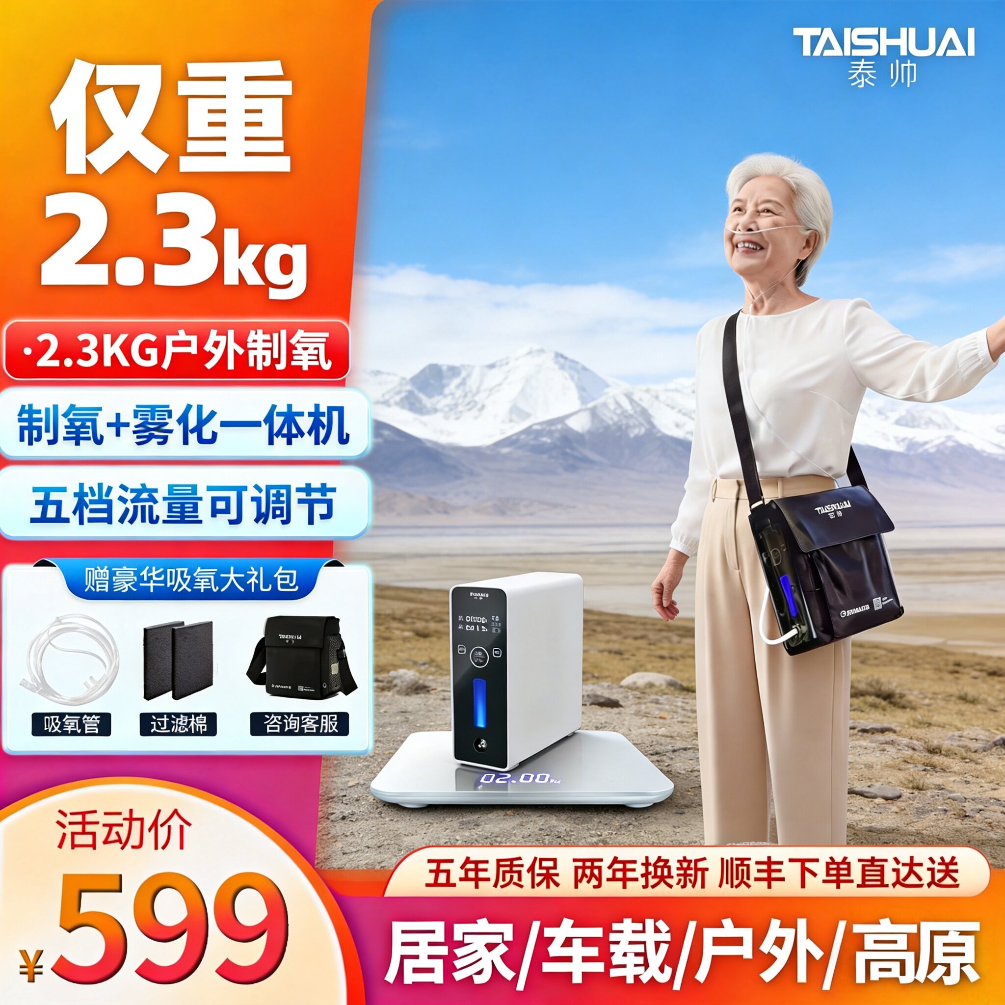 泰帅制氧机便携式小型随身车载家用氧气机孕妇高原户外老人吸氧机