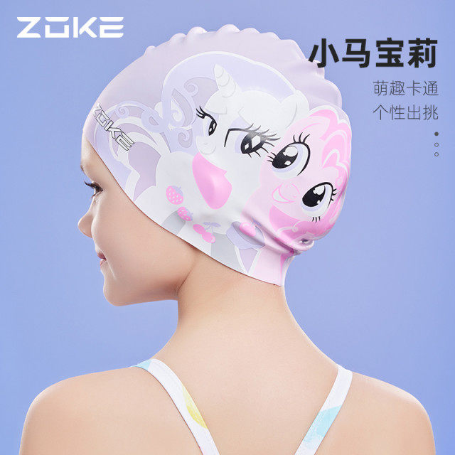 ZOKE洲克专业硅胶防水泳帽成人男女童高弹护耳卡通游泳帽不勒头