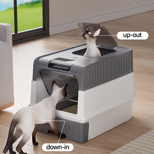 TEMU热销款 可折叠猫厕所全封闭带猫砂铲现货 猫砂盆抽屉式