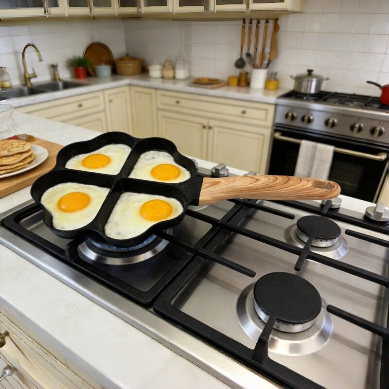 家用麦饭石早餐锅煎蛋平底不粘蛋饺锅汉堡煎蛋锅爱心四孔烤盘