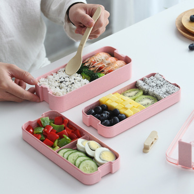 直销小麦秸秆饭盒双层儿童学生日式便当盒午餐盒lunchbox