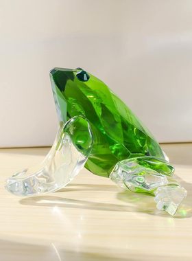 田园风水晶工艺品薄荷绿青蛙摆件创意动物桌面装饰送小孩