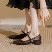 真皮玛丽珍女鞋 中跟浅口羊皮 不累脚粗跟单鞋 2026春秋新款 气质法式