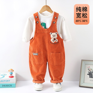 加绒宽松儿童灯芯绒女1一3岁男宝宝纯棉裤 新款 子 秋冬款 婴儿背带裤