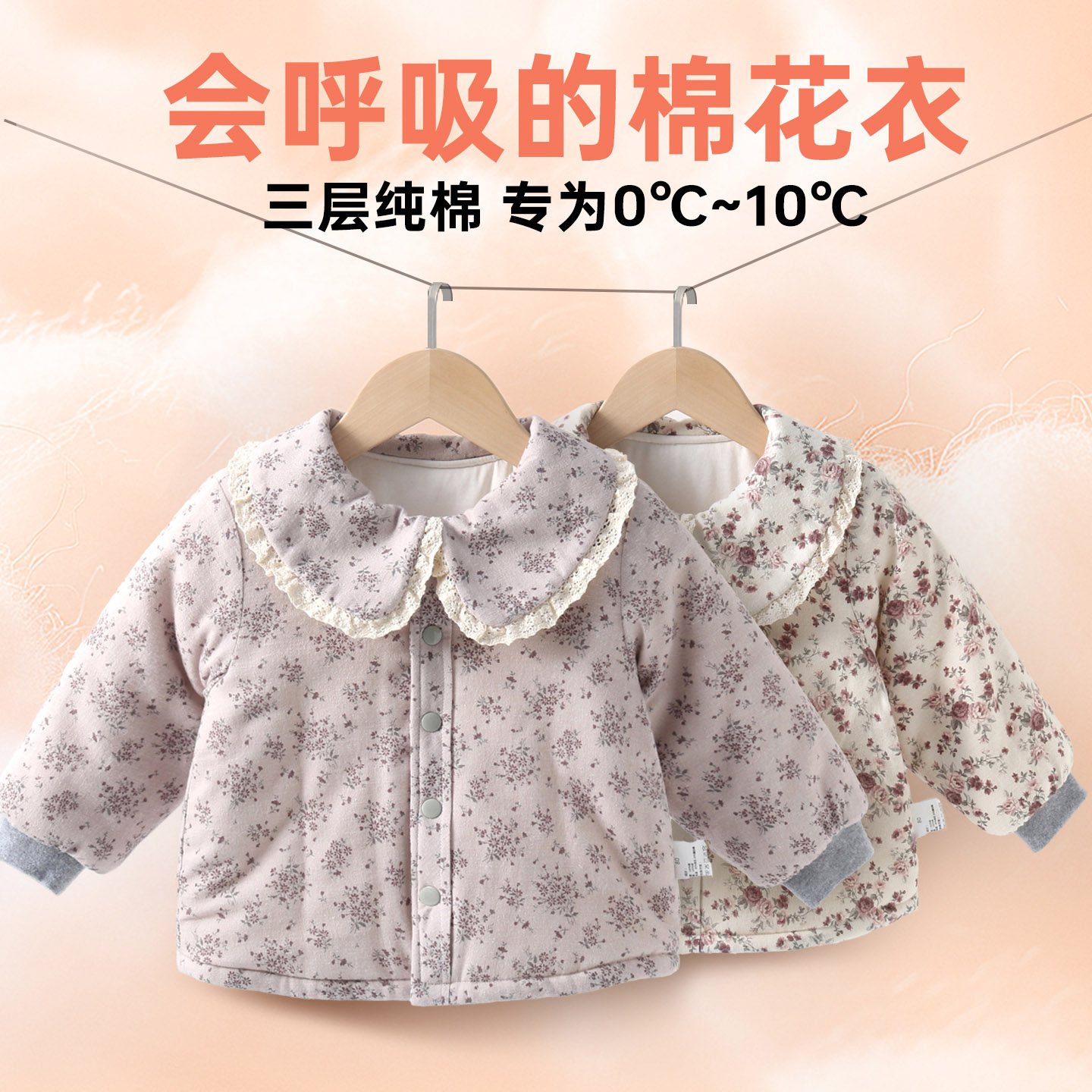 女宝宝秋冬加厚棉花棉衣纯棉碎花可外穿内搭0-10℃穿80-110码新款