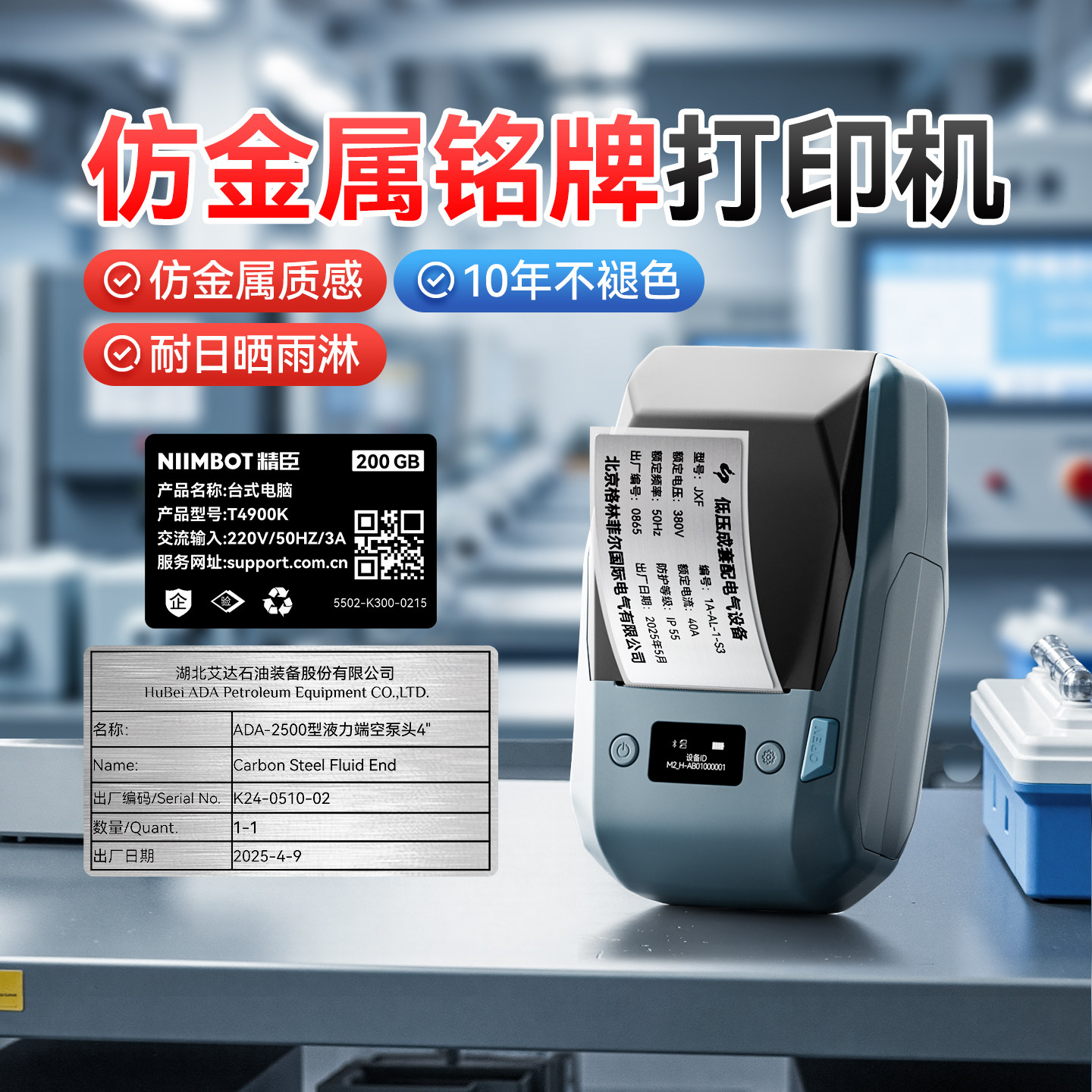 精臣M2设备铭牌标签打印机哑银拉丝银标识牌仿金属标牌定制防水合