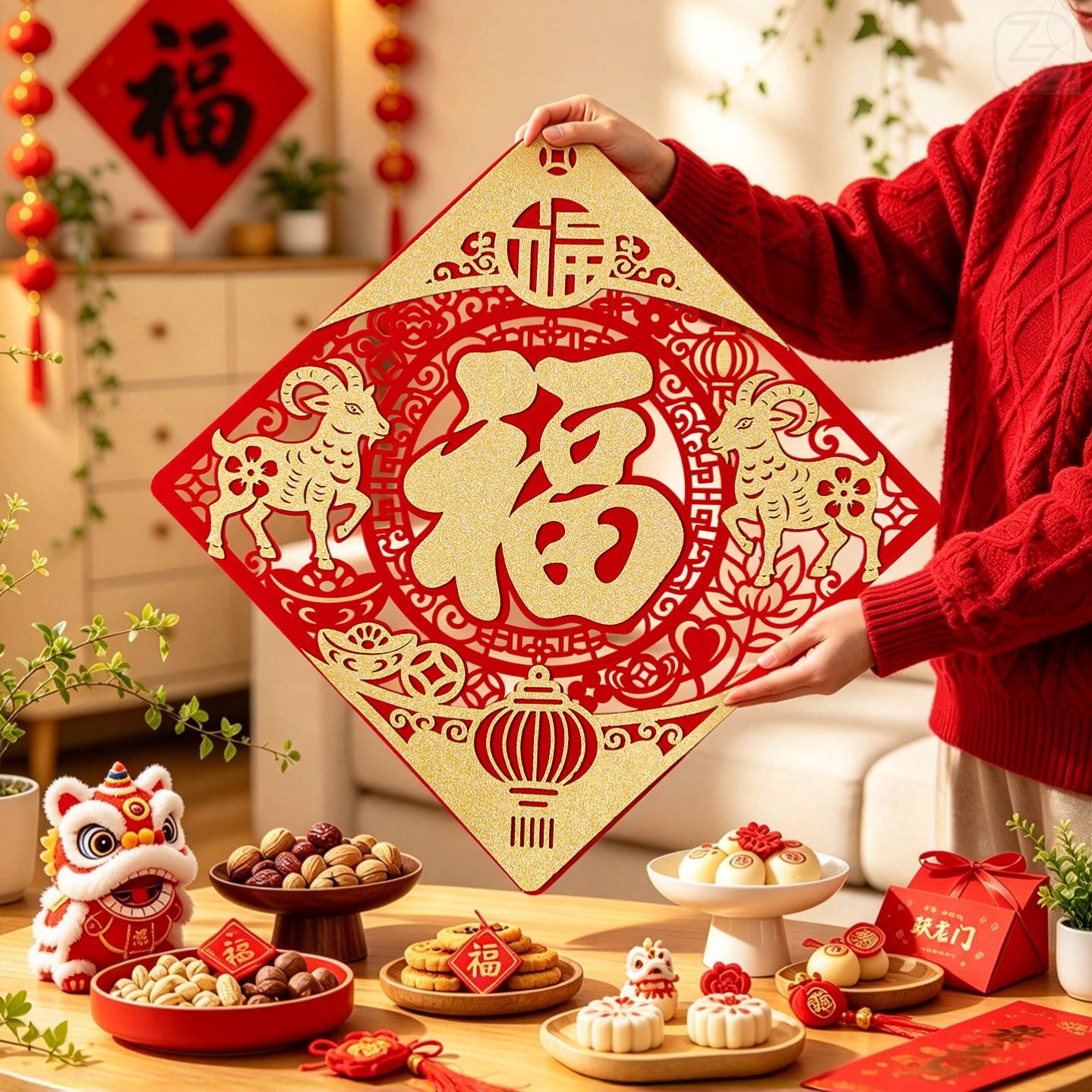 2027新款羊年春节立体福字贴自粘新年入户大门贴纸过年布置装饰品