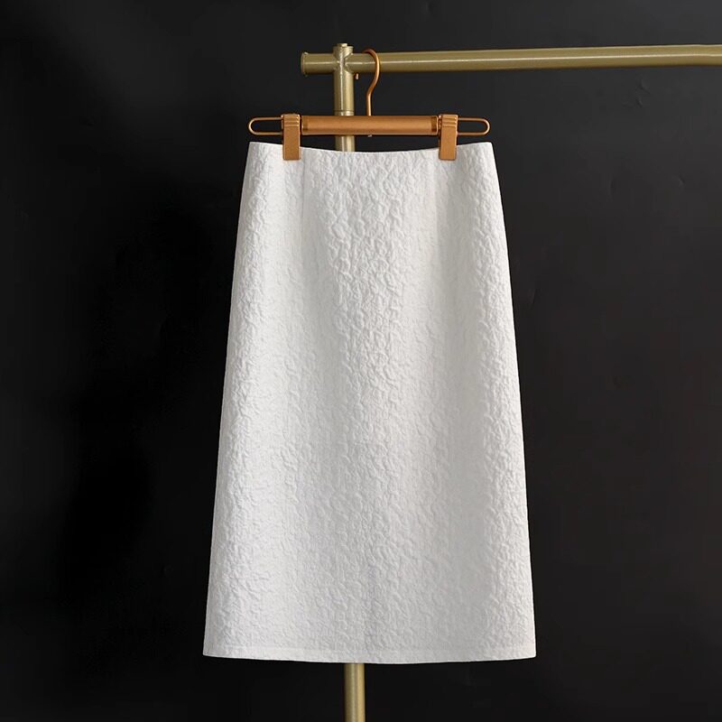 高级感时尚白色半身裙女2025夏季新款气质中长款后开叉显瘦a字裙