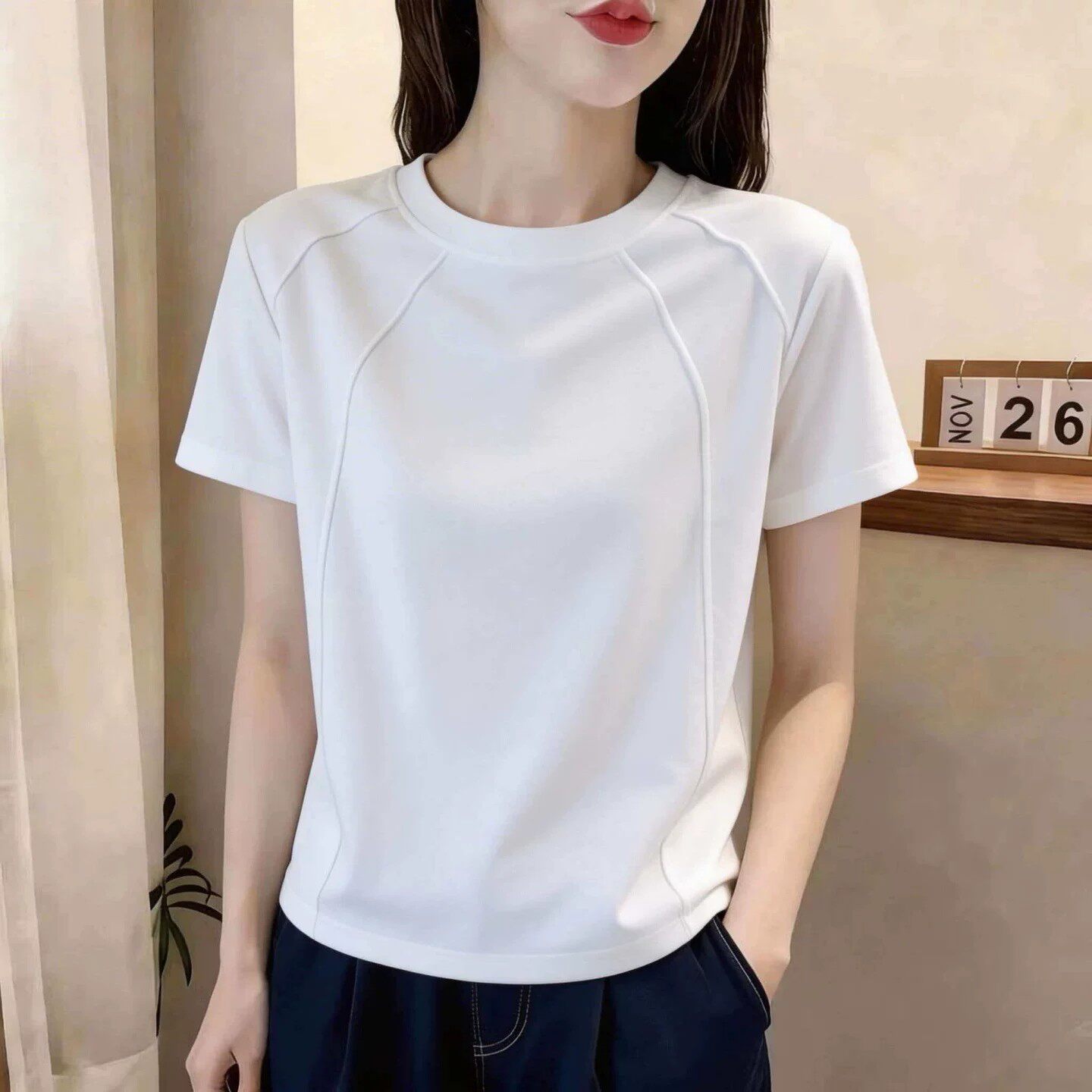 欧货白色短袖T恤女2026新款夏季圆领简约显瘦遮肉休闲百搭上衣潮