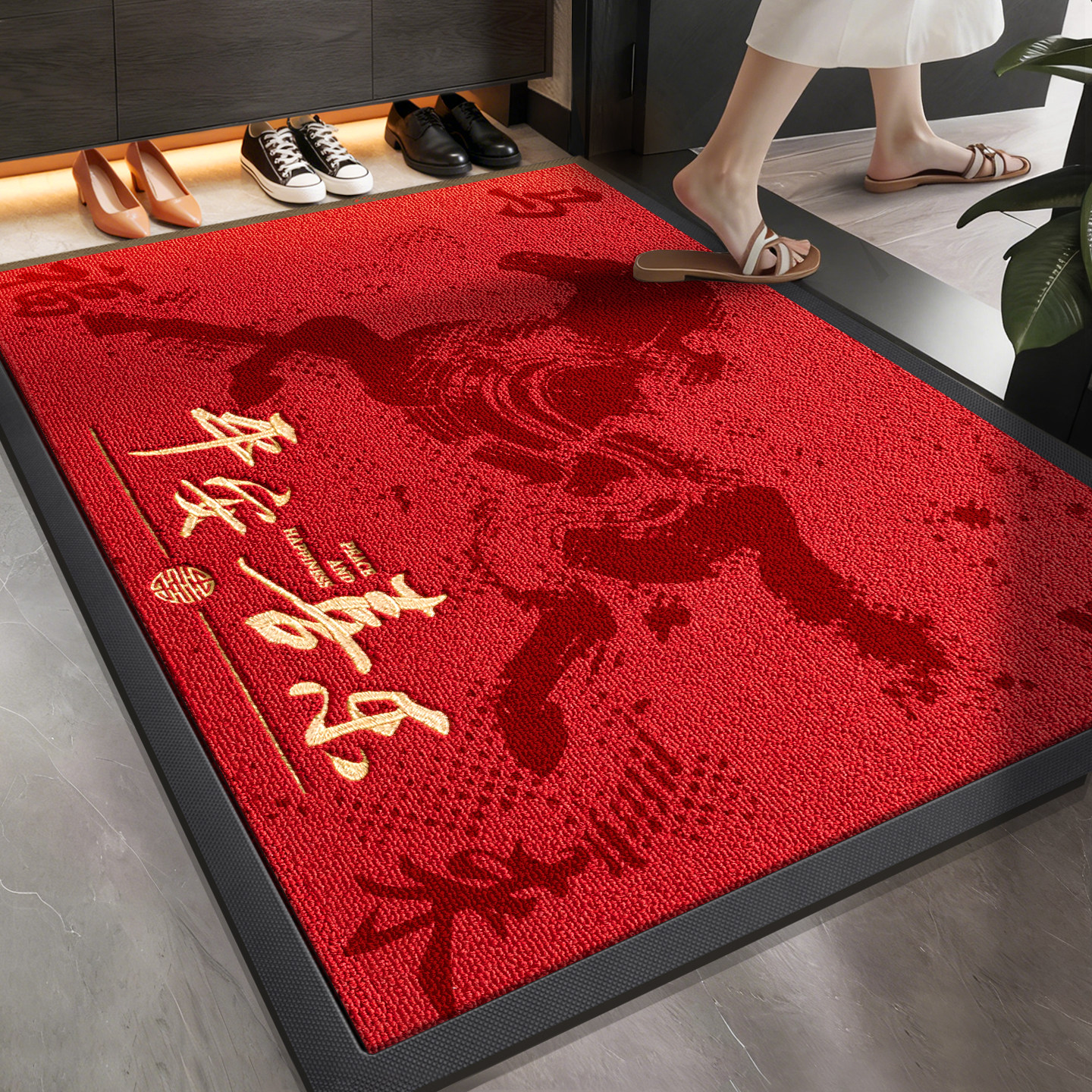 马年新款入户门地垫高级门口耐脏防滑脚踏垫耐磨专用喜庆红色垫子,居家布艺,入户地垫,淘宝优惠券,粉丝福利购,淘宝优惠卷