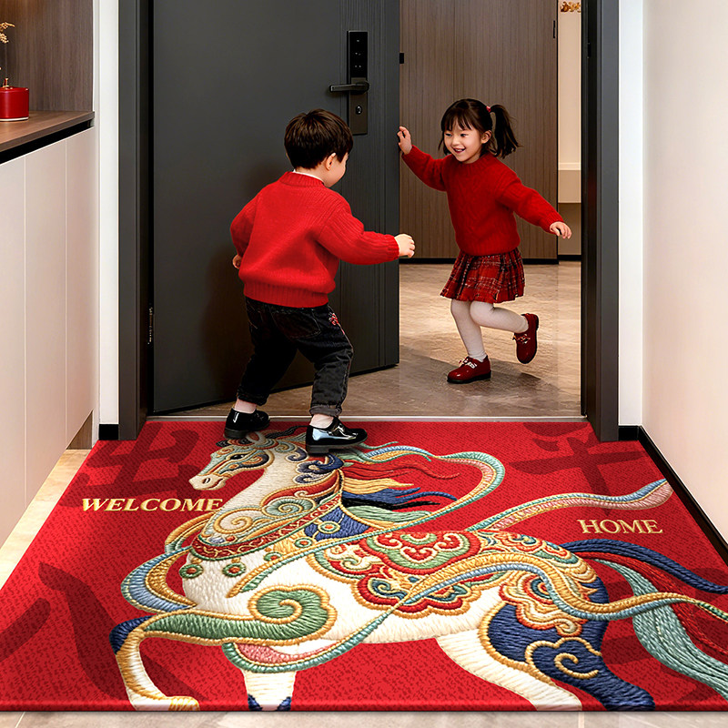 红色新年马年新款2026入户门地垫高级进门防滑门口喜庆除尘门垫,居家布艺,入户地垫,淘宝优惠券,粉丝福利购,淘宝优惠卷