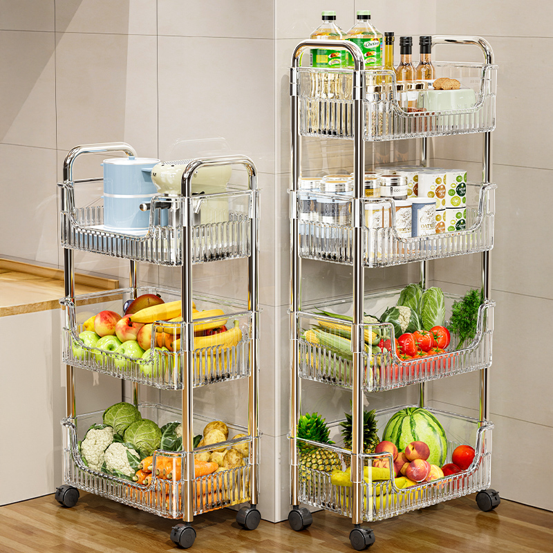 美煮妇厨房置物架落地多层可移动菜篮子放果蔬收纳层架多功能小推