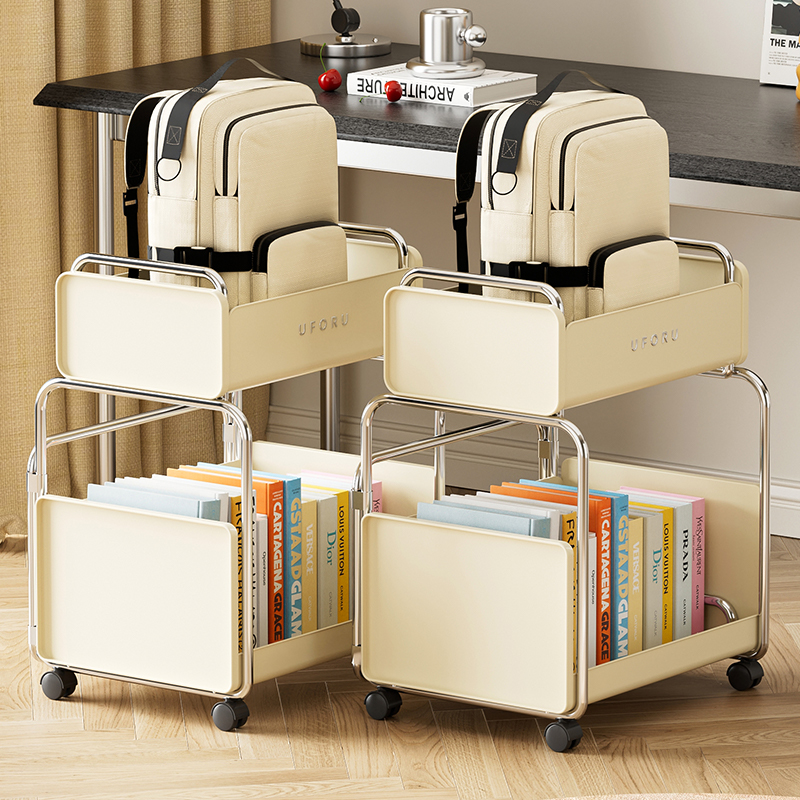 书包置物架可移动书架落地桌下初中生放书本收纳层架带轮桌边小推