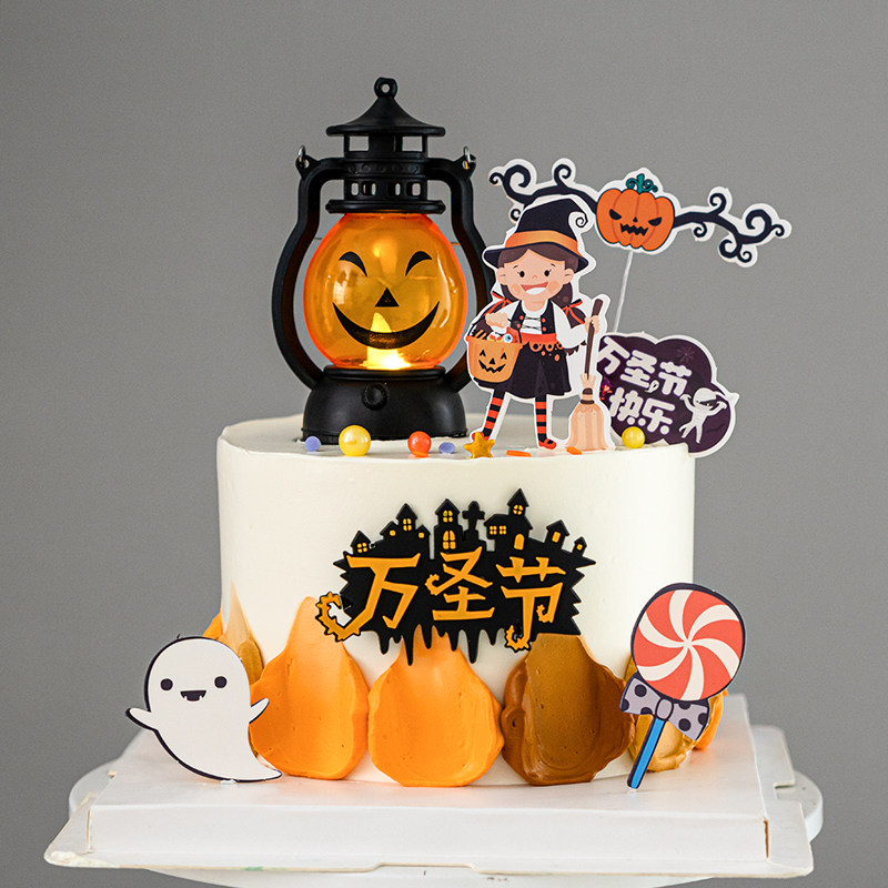 包邮万圣节烘焙装饰扫帚女巫蝙蝠蜘蛛插牌插件复古笑脸南瓜灯摆件