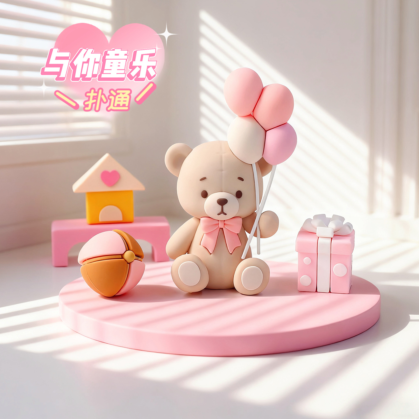 卡通气球小熊软胶装饰玩偶摆件