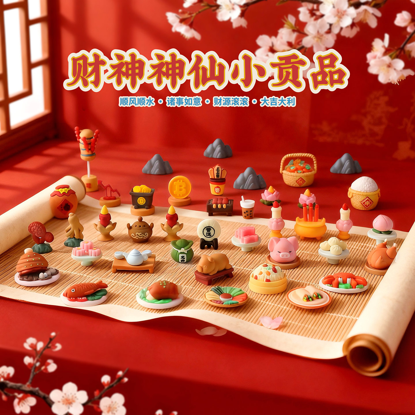 国风神仙迷你贡品软胶小配件