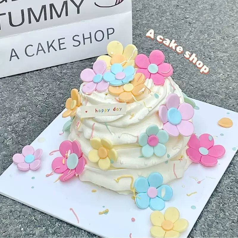 立体小花彩色蛋糕装饰摆件