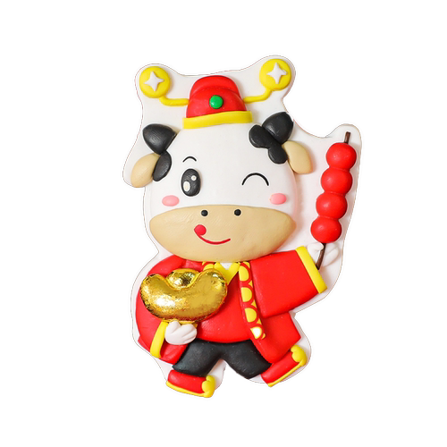 新年烘焙蛋糕装饰牛年快乐唐装牛软陶插件双面鼓灯笼鞭炮祥云插牌