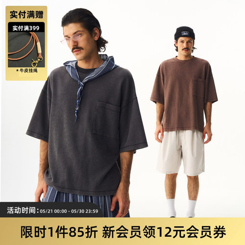 TIRES复古洗水华夫格口袋短袖
