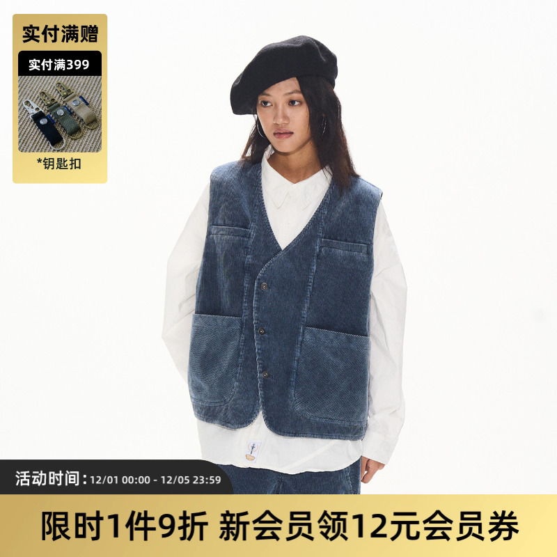 复古灯芯绒马甲背心洗水TIRES