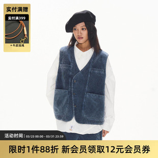切线蓝染宽松背心秋冬男女 日系复古水洗灯芯绒马甲 TIRES 24AW