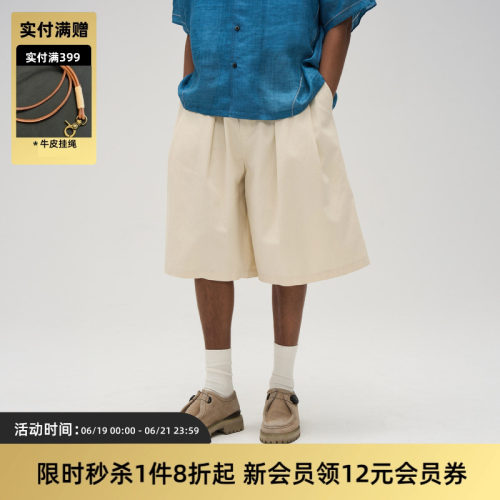 TIRES洗水纯色宽松中裤七分短裤