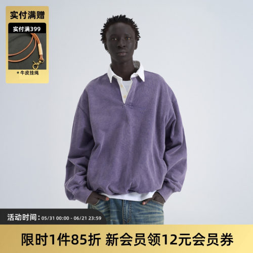 TIRES水洗做旧宽松polo领卫衣