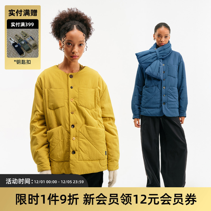 TIRES日系无领柔软轻薄棉服外套