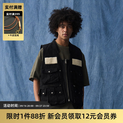 日系复古多口袋工装马甲