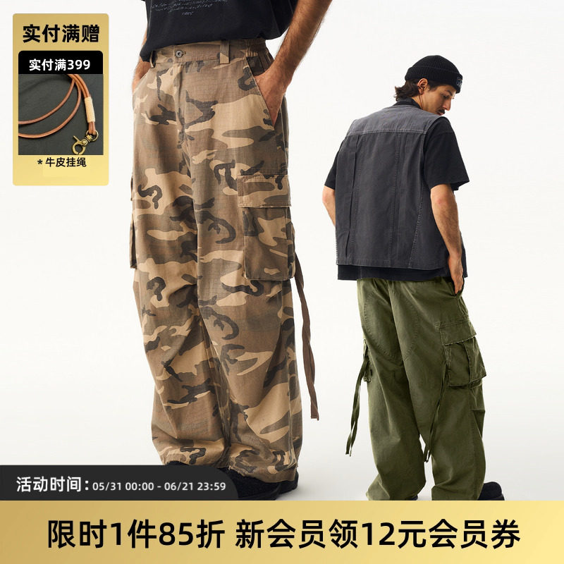 TIRES 26SS 日系复古休闲工装长裤M65多口袋水洗宽松直筒百搭男女