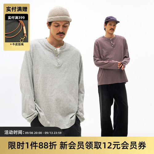 TIRES日系休闲纯棉亨利领长袖