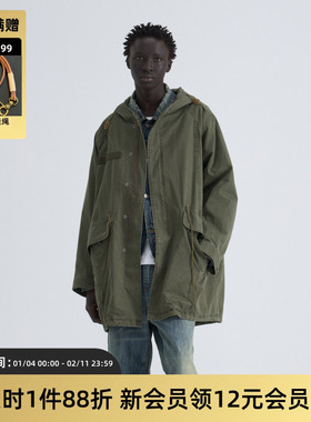 TIRES「澄砺」M65日系复古M51水洗鱼尾连帽风衣工装外套大衣宽松V