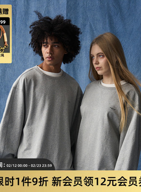 TIRES 24SS 日系基础灰色圆领套头卫衣男休闲宽松纯棉百搭上衣女