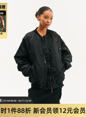 TIRES「澄砺」复古重磅光泽Bomber尼龙廓形MA1飞行夹克保暖厚外套