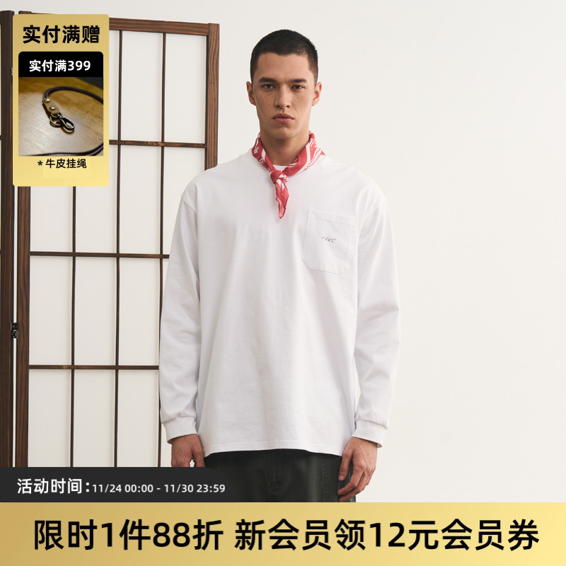 口袋长袖T恤TIRES宽松舒适基础