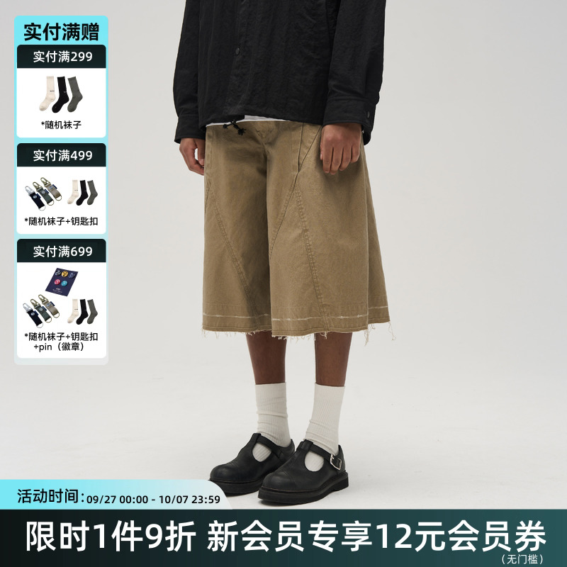 TIRES七分短裤洗水做旧宽松工装